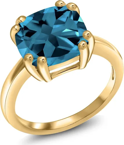 Vista 12 de Gem Stone King 3-5 Cttw Gemstone Birthstone Double Prong Solitaire Ring for Women 18K Yellow Gold Plated Silver Cushion 10MM Anniversary