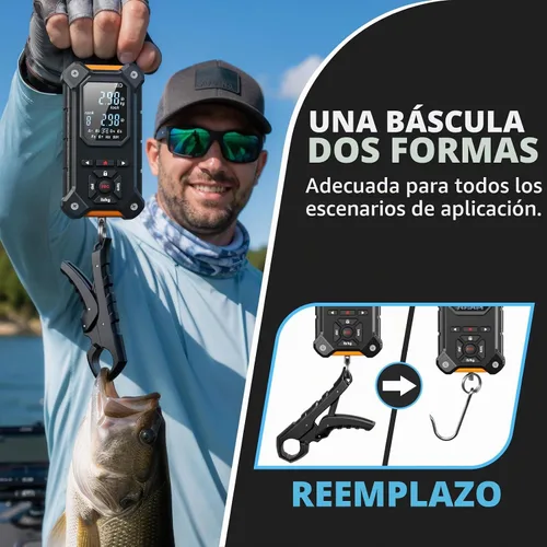 Vista 6 de Báscula digital de pesca de 8 ranuras con pinza de labios y memoria de Negro