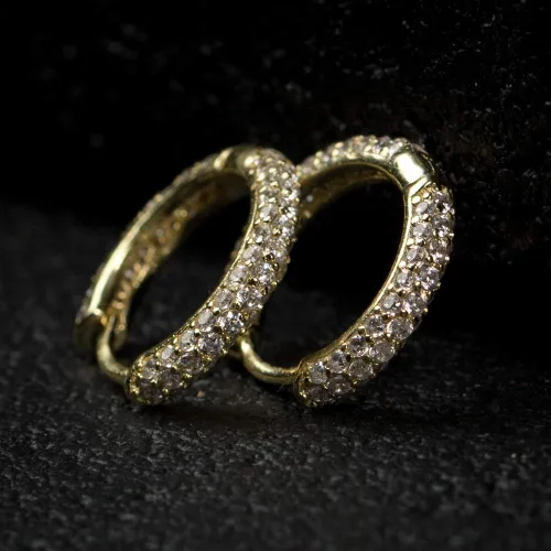 Vista 3 de Aretes de aro delgados para hombre, chapados en oro amarillo con circonita cúbica fina de plata de ley 925, Plata de ley, Circonia cúbica