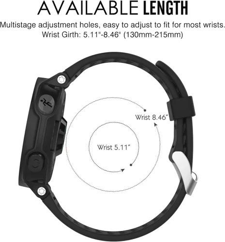 Vista 5 de MoKo, banda ajustable de silicona suave, repuesto de correa para Garmin Forerunner 235 Negro y negro