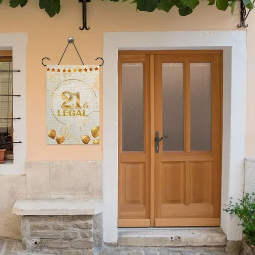 Vista 6 de WeBenison Bandera de jardín con texto en inglés "21 y legal" – Letrero de césped para fiesta de cumpleaños 21, patio, casa, césped, decoración