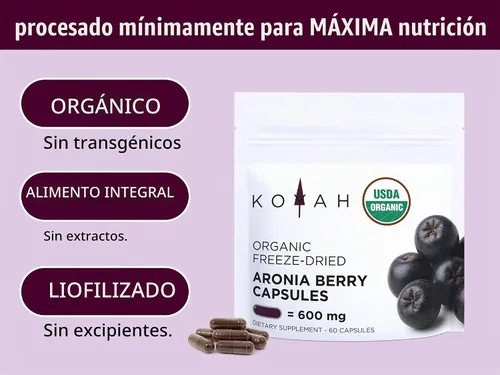 Vista 3 de KOYAH - Cápsulas orgánicas de Aronia, liofilizadas: 60 Cápsulas