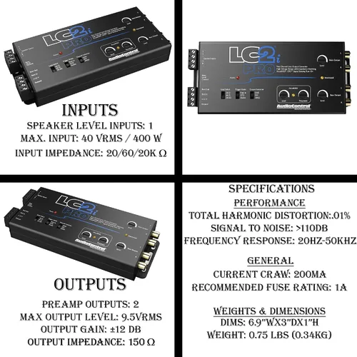 Vista 2 de Elite Audio AccuBASS - Kit convertidor de salida de línea de 2 Ch - Procesador LC2iPro y cable RCA sin oxígeno de 17 pies