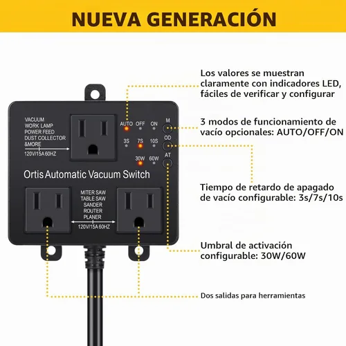 Vista 2 de Interruptor de vacío automático con salida adicional para usar más herramientas eléctricas, Ortis Dust Control Autoswitch Delay Vacuum Vacuum On/Off