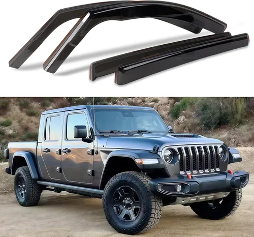 Vista 14 de Viseras de ventana compatibles con Wrangler JK de 4 puertas 2007-2018, protectores de lluvia negros en canal, 4 deflectores de ventana lateral