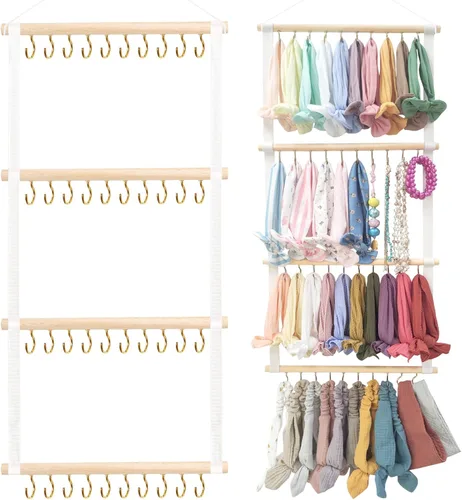 Vista 14 de POVETIRE Soporte para diadema organizador de bandas para la cabeza para niñas, diademas de bebé, accesorios para el cabello, organizador