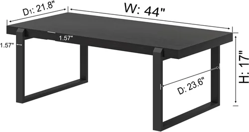 Vista 2 de EXCEFUR - Mesa de café moderna negra, mesa de centro industrial de madera y metal para sala de estar, mesa de té y cóctel rectangular, roble negro