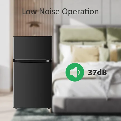 Vista 6 de Saeoola Mini refrigerador con congelador, 3.2 pies cúbicos, mini refrigerador compacto de 2 puertas con congelador separado para dormitorio