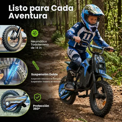 Vista 7 de isinwheel Bicicleta de cross eléctrica A14 de 36 V, 500 W, para niños de 5 Azul oscuro (500W)