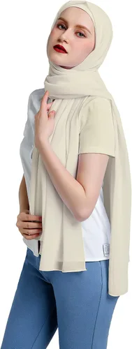 Vista 2 de Conjunto de bufanda de hiyab de gasa y gorro interior a juego, Hijab ligero de primera calidad para mujer