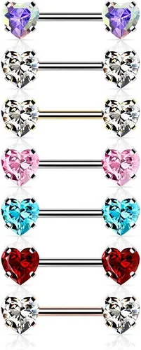 Vista 4 de Pierced Owl - Juego de puntas de acero inoxidable de 14 G, sin rosca, con forma de corazón de cristal, se venden por par