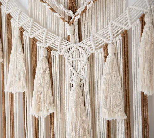 Vista 7 de Jakalin Decoración grande de macramé para colgar en la pared, paneles bohemios, hechos a mano, arte de pared para sala de estar, dormitorio