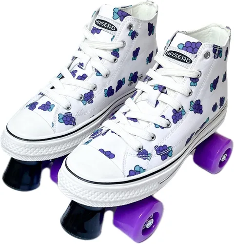 Vista 2 de Women's Roller Skates - Ladies Canvas Roller Skates for Women Fruit Pattern Theme Design - Four Wheel High Top Sneaker Style (Grape, 9.5#)