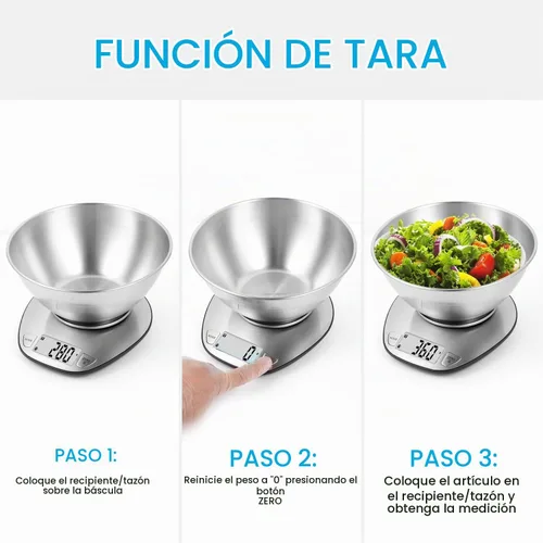 Vista 4 de BAGAIL - Báscula digital de cocina con cuenco de acero inoxidable, 11 lb