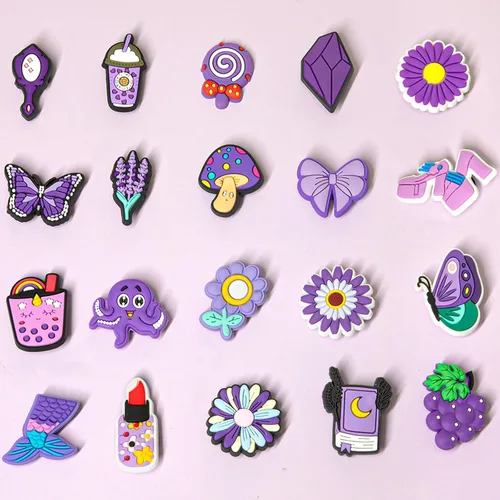 Vista 5 de Salaoen Dijes para niñas, 100 unidades, bonitos dijes para niños y niños, amarillo, morado, rosa, verde, azul, accesorios, Caucho, No es una piedra