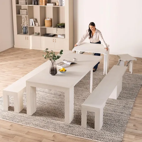 Vista 31 de Transformer Table - Mesa de comedor extensible de madera maciza, asientos 2-12, mesa de comedor expandible, muebles que ahorran espacio, muebles