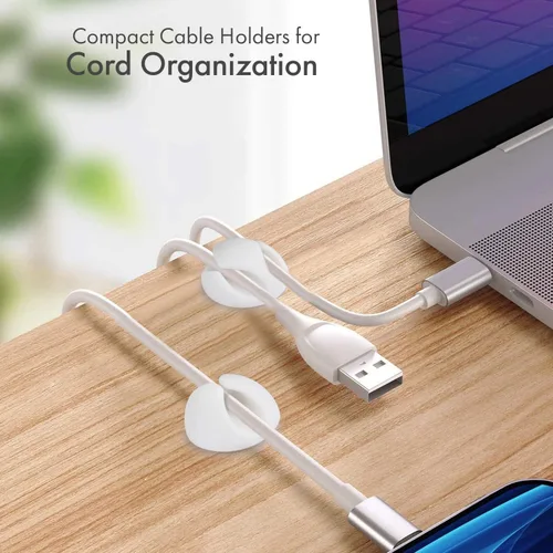 Vista 5 de Prácticos clips para cables – Soportes para cables compactos y adhesivos para organización de cables – Protectores de cables con respaldo adhesivo