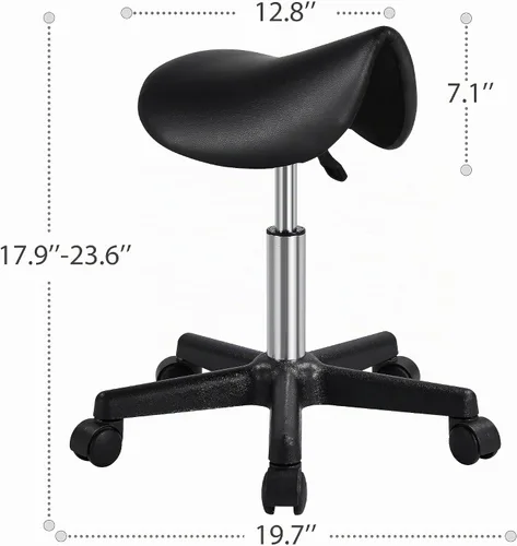 Vista 3 de Yaheetech Taburete con ruedas con ruedas, silla de salón ajustable, color Negro