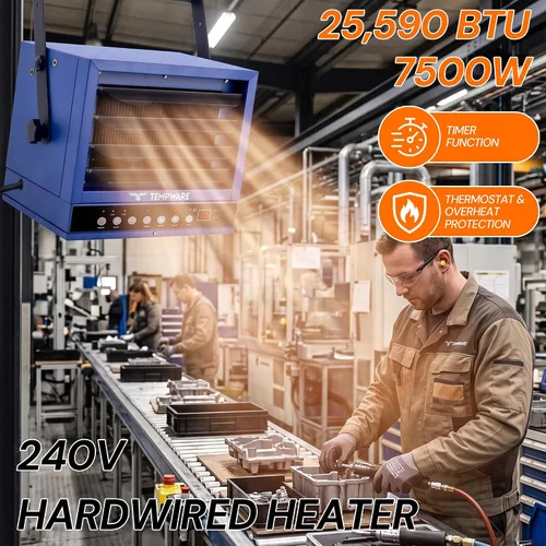 Vista 4 de TEMPWARE Calentador eléctrico de garaje de 7500 W con control de aplicación Control remoto azul y control por aplicación