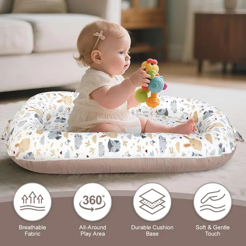 Vista 6 de Tumbona para bebé, tumbona para recién nacido de 0 a 24 meses, portátil y suave, regalos esenciales para bebés, tumbona portátil transpirable