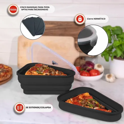 Vista 6 de El Paquete de Pizza Perfecto™ - Contenedor Reutilizable de Almacenamiento de Pizza con 5 Bandejas de Servicio Aptas para Microondas - Contenedor
