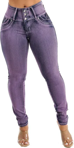 Vista 4 de Jeans levantadores de glúteos para mujer - Jeans Levanta cola ajustados de cintura alta elásticos