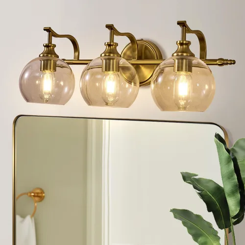 Vista 10 de ANDY STAR Lámparas de baño de níquel cepillado, luces de tocador de 1 luz, apliques modernos de pared de baño con pantalla de vidrio transparente
