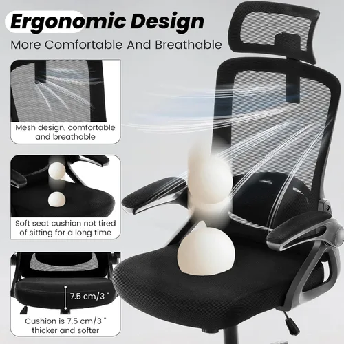 Vista 6 de Fizzin Silla de Oficina Ergonómica, Sillas de Computadora de 400 LBS con Soporte Lumbar Ajustable, Silla de Escritorio de Malla Transpirable Rosado