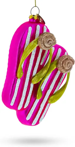 Vista 2 de Pretty Pink Flip Flops Slippers Glass Christmas Ornament