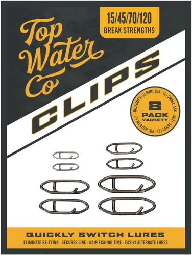 Vista 11 de Clips de pesca de velocidad de Top Water Co. - Acero inoxidable duradero, conector de señuelo rápido (varios tamaños) sizes, break strengths, pack