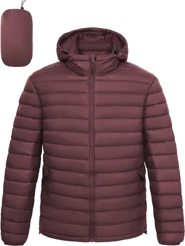 Vista 7 de Chaqueta acolchada ligera y plegable para hombre, con capucha, aislada, resistente al agua, para esquí, senderismo, viajes