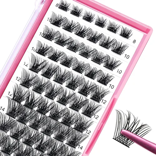 Vista 17 de 280 piezas de pestañas en grupo, mixtas 30D+40D, 14 filas de pestañas que se ven como extensiones, para ponértelas tú misma en casa (30+40-C-10 mm)