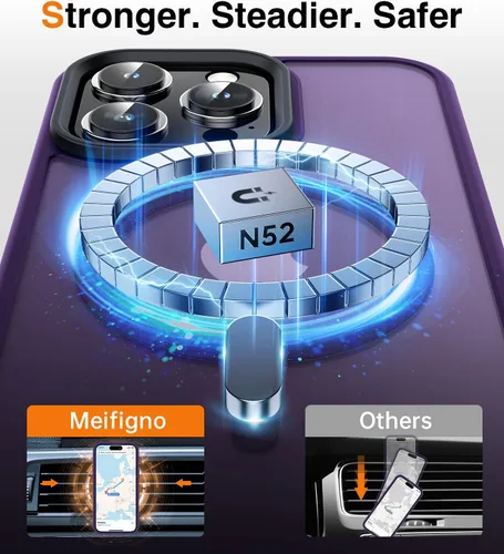 Vista 2 de Meifigno Magic Mag Series - Funda para iPhone 15 Pro Max, [protección de grado militar y compatible con MagSafe], parte trasera mate translúcida