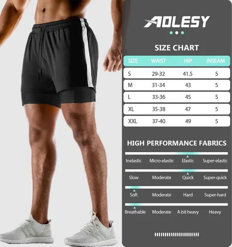 Vista 7 de Aolesy Pantalones cortos de correr 2 en 1 para hombre con bolsillos con cremallera, pantalones cortos de entrenamiento ligeros de 5 pulgadas