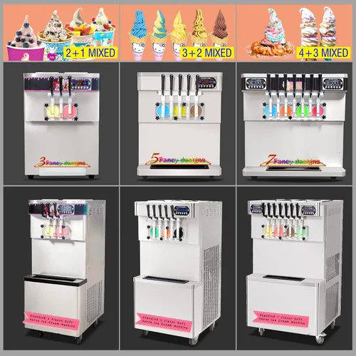 Vista 2 de Máquina de helado suave para encimera de 3 sabores, automática 2+1 sabores mixtos Soft Serve Ice Maker con tolva de 2 x 7 L, cilindro de 2 x 1.5 L