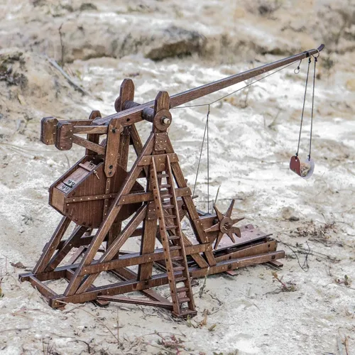 Vista 3 de The MINI - Kit de rompecabezas de madera 3D con contrapeso Trebuchet Medieval Siege Equipment para adultos, proyecto STEM de bricolaje, juguete