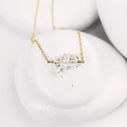 Vista 3 de Herkimer Diamond Necklace in Solid 14K Gold and Gold Filled, Rose Gold, Sterling Silver; Beautiful Solitaire, Multi-Stone, or Pendant Quartz Dorado