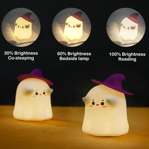 Vista 4 de Luz nocturna fantasma para niños: bonita lámpara LED - Luz nocturna de silicona regulable para guardería - Lámpara táctil de noche de noche