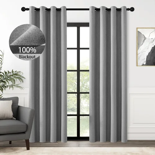 Vista 29 de ChrisDowa Cortinas 100% Opacas de Abedul Sólido de 45 Pulgadas de Largo, 2 Paneles para Dormitorio y Sala de Estar, Estilo Granja Oscurecedoras