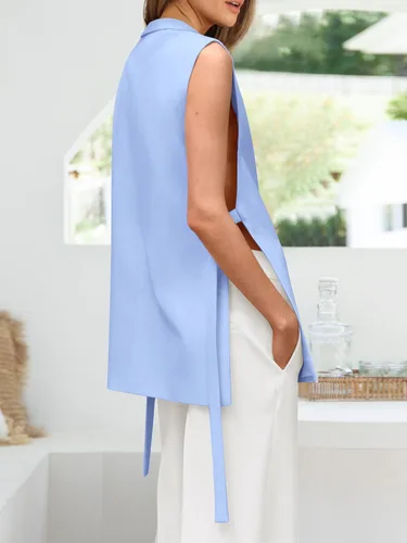 Vista 4 de MASCOMODA Chalecos de moda para mujer, para primavera, casual, sin mangas, con solapa frontal abierta, cuello en V, chalecos de oficina