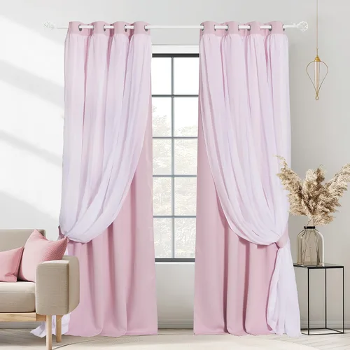 Vista 35 de PONY DANCE Cortinas Opacas con Superposición de Gasa, Cortinas de Doble Capa con Aislamiento Térmico Mix & Match para Oscurecer Habitaciones