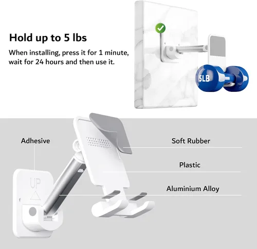 Vista 4 de pzoz Soporte de pared para teléfono celular, extensible y ajustable para espejo, baño, ducha, dormitorio, cocina, caminadora, compatible con iPhone