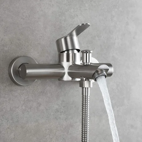 Vista 4 de CIENCIA SNA516 - Grifo de ducha de baño de acero inoxidable montado en pared, níquel cepillado, SNA516