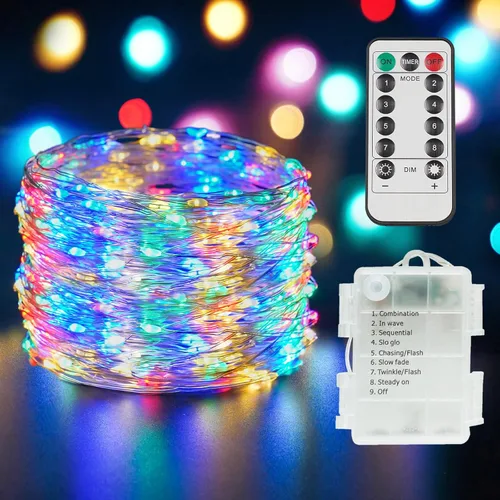 Vista 8 de SUDDUS Luces de Hadas de 16 pies con 50 LED y 22 clips, funciona con batería/USB, luces parpadeantes para fotos con control remoto y temporizador