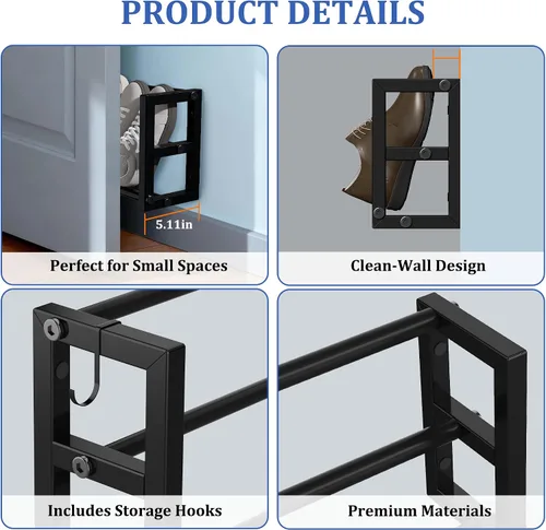 Vista 7 de Paquete de 2 zapateros estrechos de pared para espacios pequeños, zapatero colgante con capacidad para 8 pares, almacenamiento de zapatos de pared