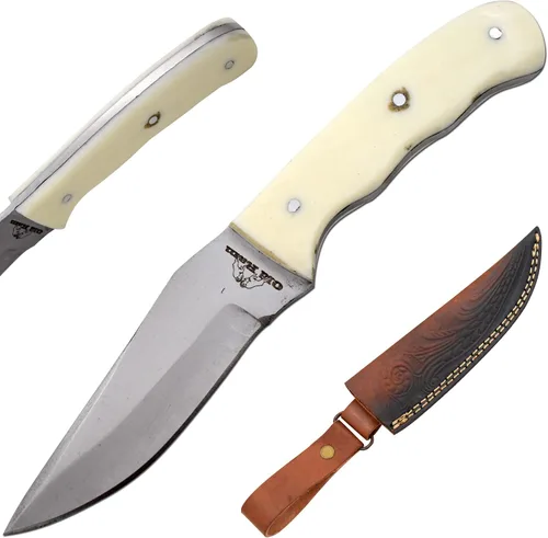 Vista 12 de Collection - Cuchillo de caza de hoja fija resistente, cuchillo afilado de acero inoxidable para exteriores con funda de cuero (BLP-2028)