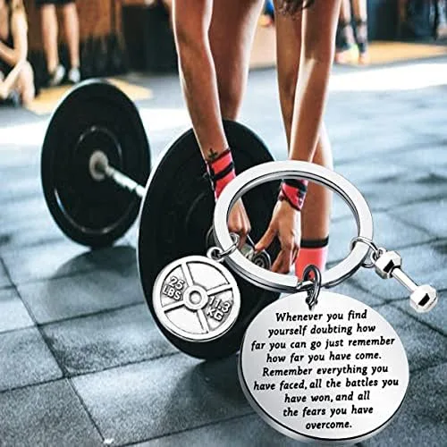 Vista 7 de Lywjyb Birdgot Llavero de fitness para levantamiento de pesas, llavero deportivo inspirador con mancuernas