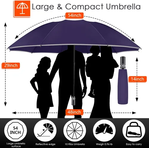 Vista 2 de Bodyguard Inverted Umbrella, Large Windproof Umbrellas for Rain & Sun, Compact Umbrella Reverse Umbrella with Reflective Stripe, Teflon Umbrella for