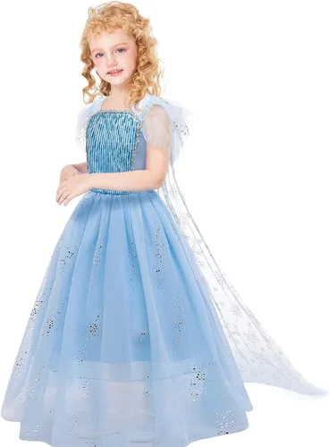 Vista 2 de TSIZFXI Elsa - Vestidos de princesa para niñas fiesta de cumpleaños con accesorios de 3 a 8 años
