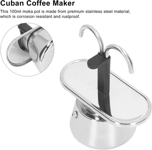 Vista 4 de Olla Moka de acero inoxidable, máquina de café expreso, olla moka de doble tubo de 3.4 fl oz, cafetera italiana y cubana con colador para café